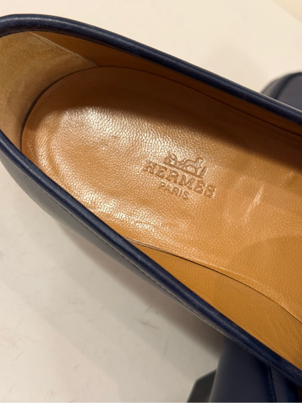 Hermès Men’s US 12 EU 45 Navy Blue Leather H Buckle Loafers NEW Box Dust Bag - Picture 2 of 10